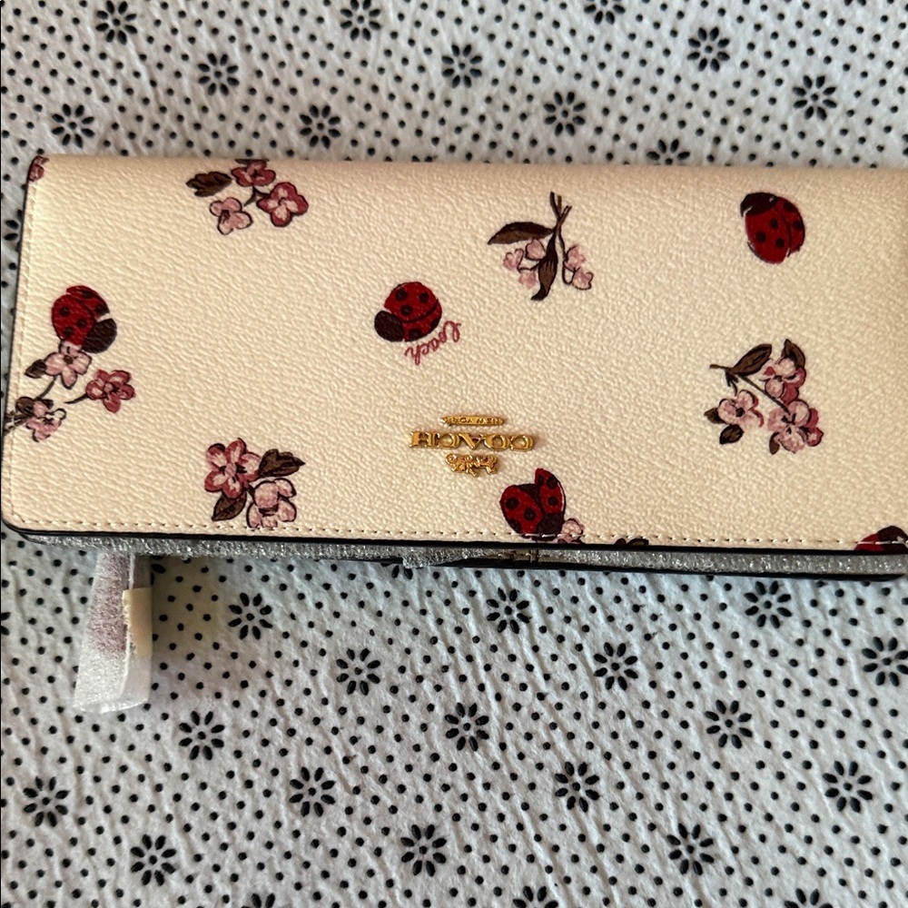 Coach Cream Wallet with Floral and Ladybug Design